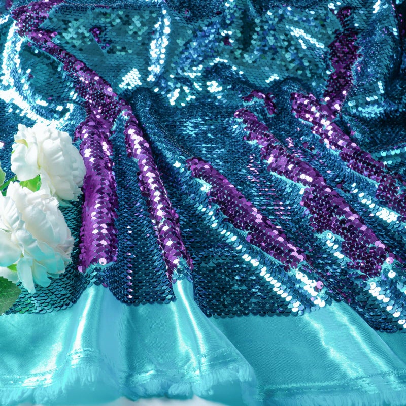 Partisout Reversible 5mm Sequin Fabric | Turquoise to Purple Two-Tone Mermaid Cloth | DIY Craft Material for Costumes, Wedding Decor, Cosplay | 1 Yard Premium Mesh Fabric - Image 3